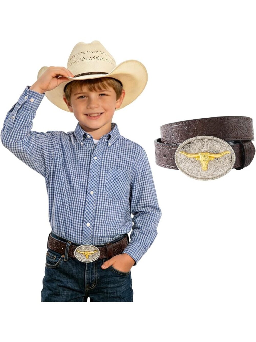 Kids Western Leather Belt for Boys & Girls - Stylish Cowgirl & Cowboy Accessory